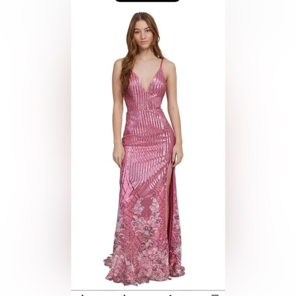 BRAND NEW Dear Moon pink sequin formal/prom dress with train Size 1 - Picture 1 of 5